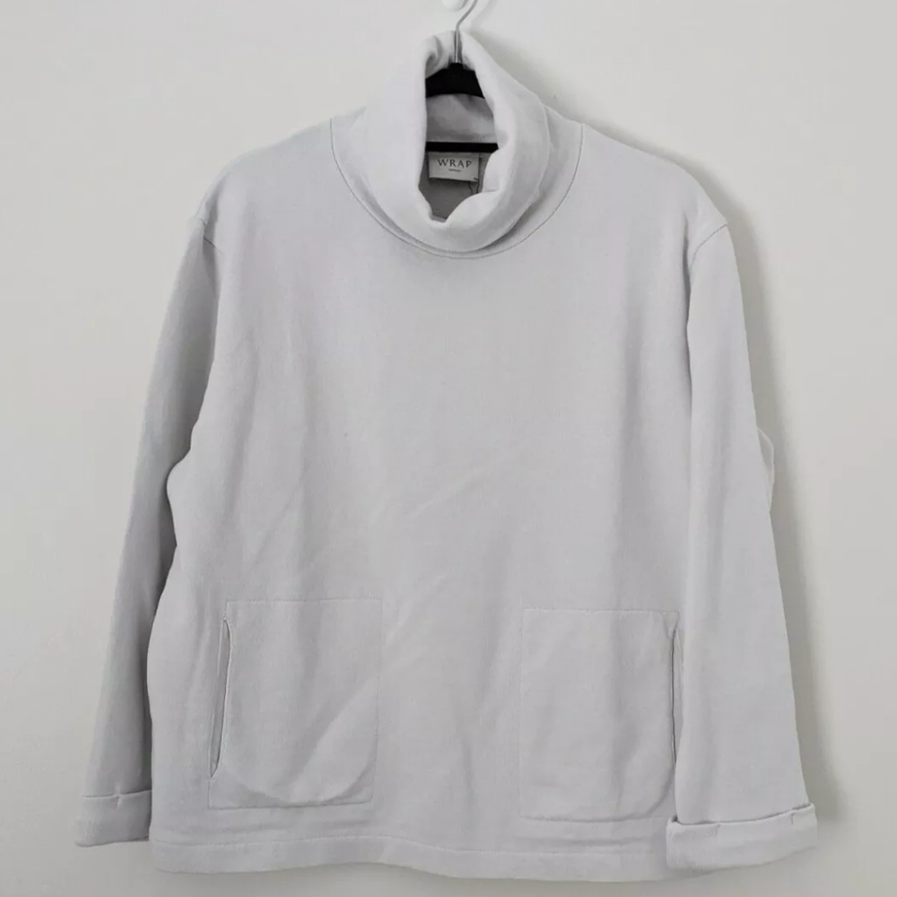 Wrap London Boxy Ice Gray Long Sleeve Funnel Neck Pullover Sweatshirt Women US 8